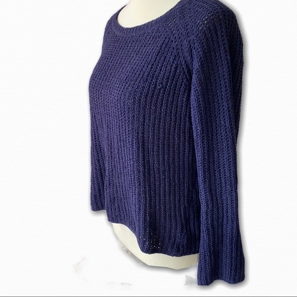 BB Dakota Navy Blue Lowman Rib Knit Lightweight Crewneck Sweater Size Small - Picture 3 of 9